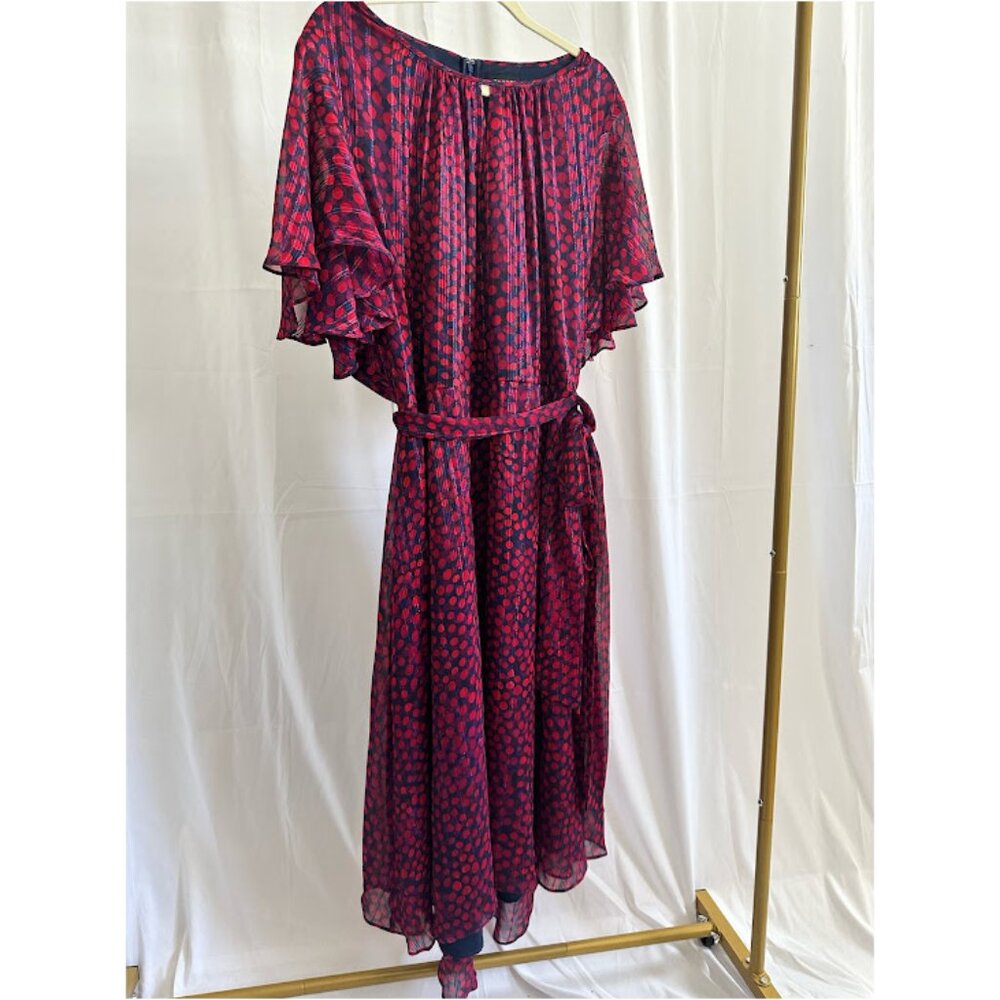 Tahari ASL Women's Plus 24W Navy dress with red/purple polka dots